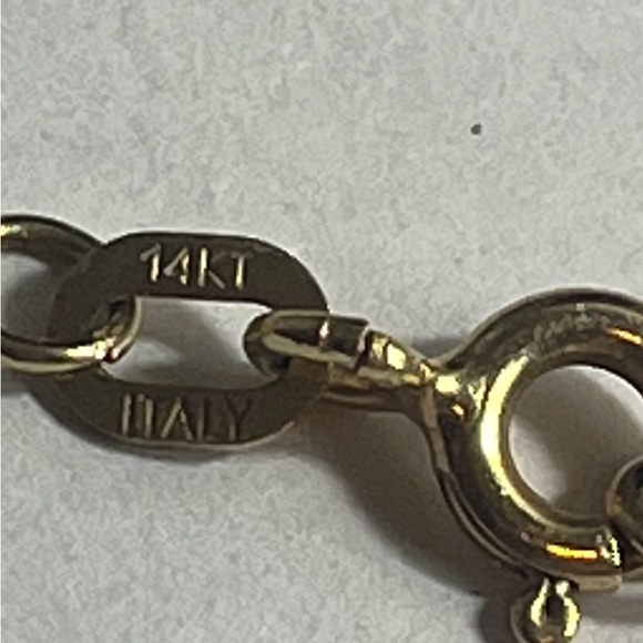 Beautiful 14kt Signed Necklace JJT NUGGET TEAR DROP 19” with 2” Drop - Picture 5 of 8